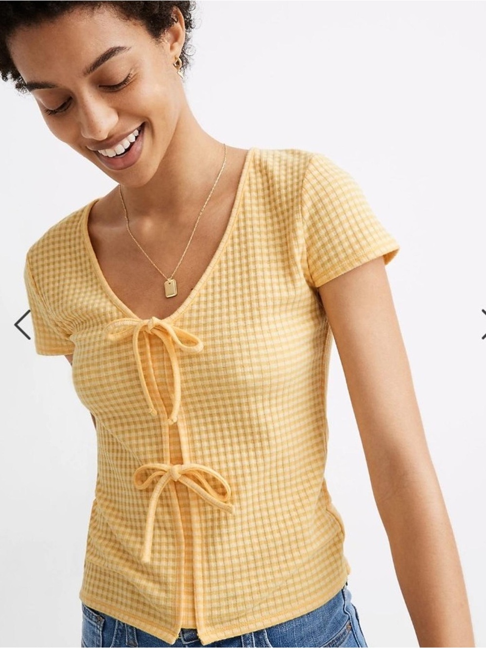Madewell Gingham Bow-Front Tee